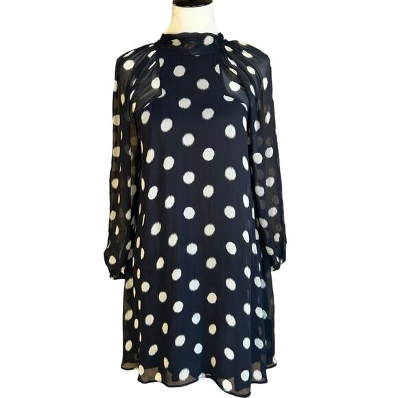 Anthropologie Maeve black white polka dot dress open back sheer sleeves sz xs - Picture 7 of 13